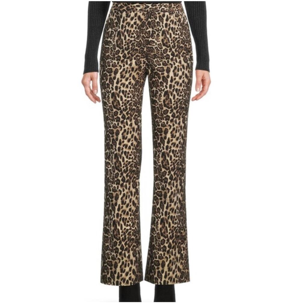 J.McLaughlin Pants Womens 4 Brown Dax Jacquard Animal Print Slim Bell Leopard